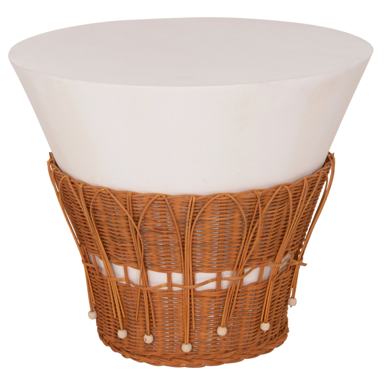 COFFEE TABLE ROUND PERRAL HM18164.02L FIBER CEMENT IN WHITE-NATURAL RATTAN--Φ55x45Hcm. [4]