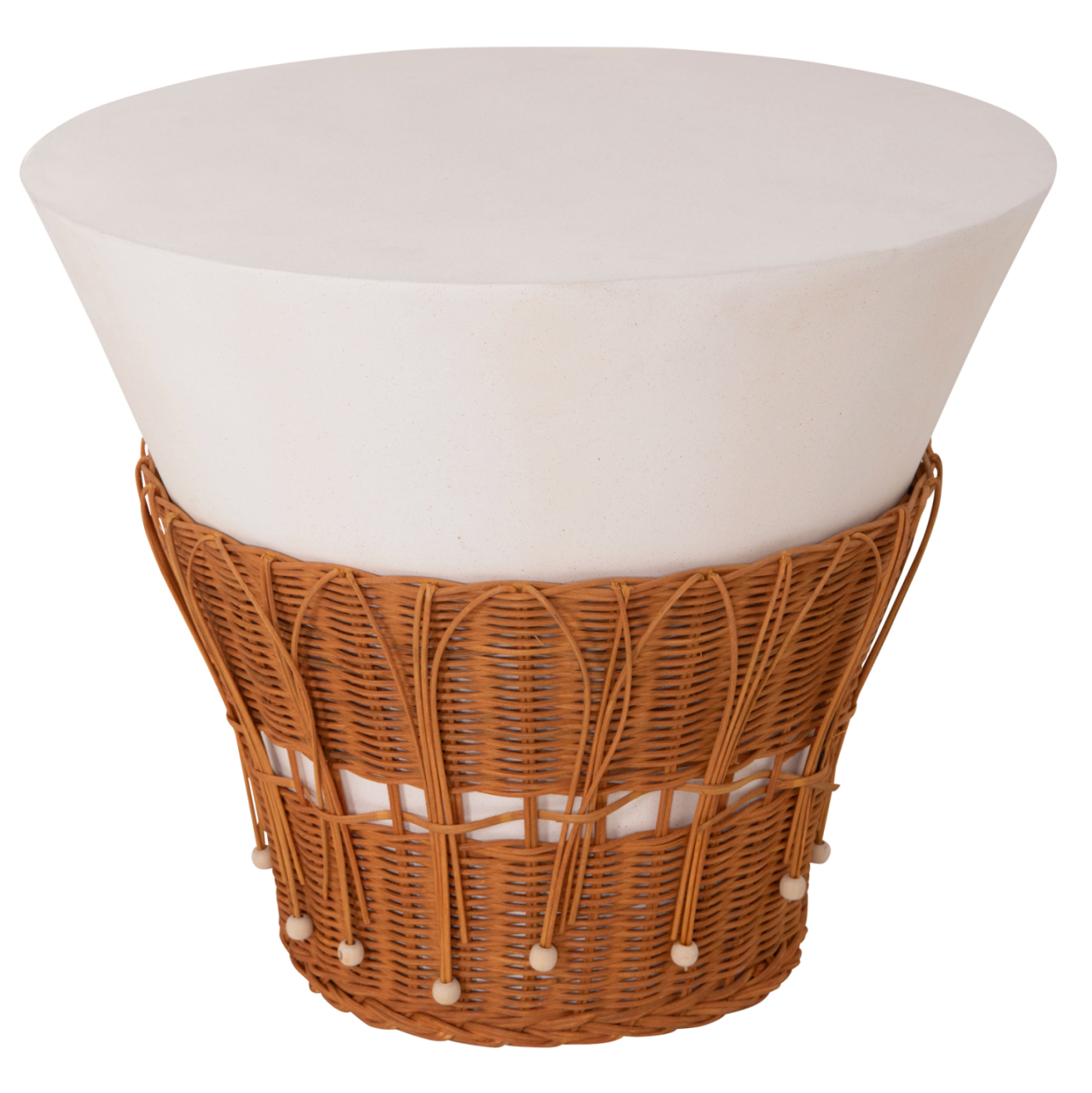 COFFEE TABLE ROUND PERRAL HM18164.02L FIBER CEMENT IN WHITE-NATURAL RATTAN--Φ55x45Hcm. [10]