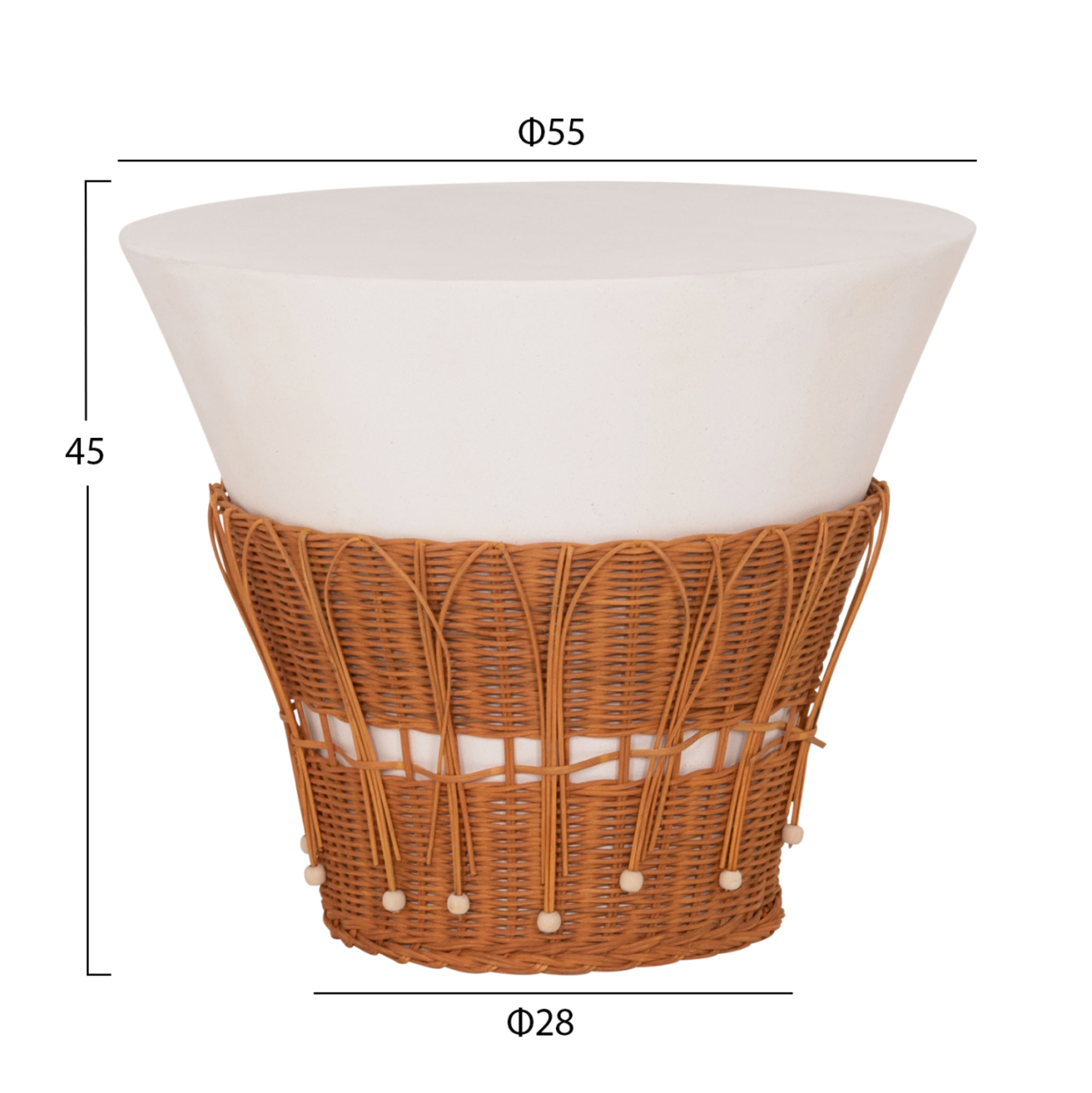 COFFEE TABLE ROUND PERRAL HM18164.02L FIBER CEMENT IN WHITE-NATURAL RATTAN--Φ55x45Hcm. [2]