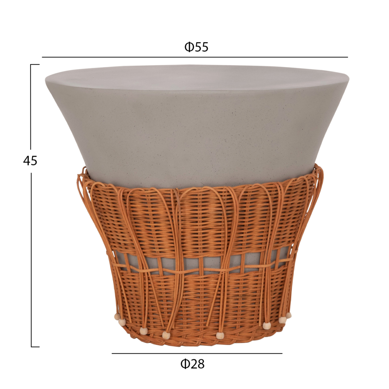 COFFEE TABLE ROUND PERRAL HM18164.03L FIBER CEMENT IN GREY-NATURAL RATTAN--Φ55x45Hcm. [2]
