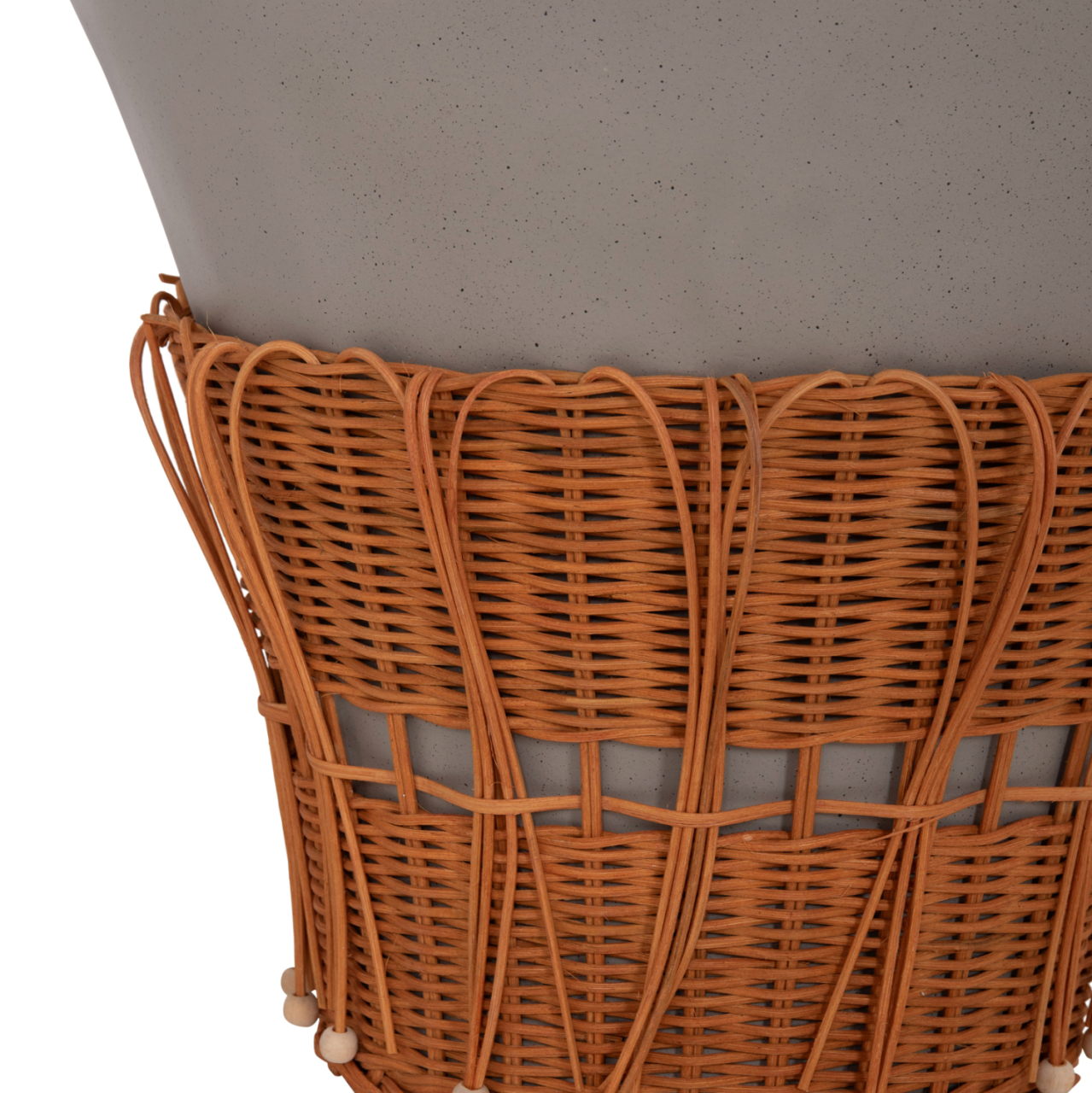 COFFEE TABLE ROUND PERRAL HM18164.03L FIBER CEMENT IN GREY-NATURAL RATTAN--Φ55x45Hcm. [8]
