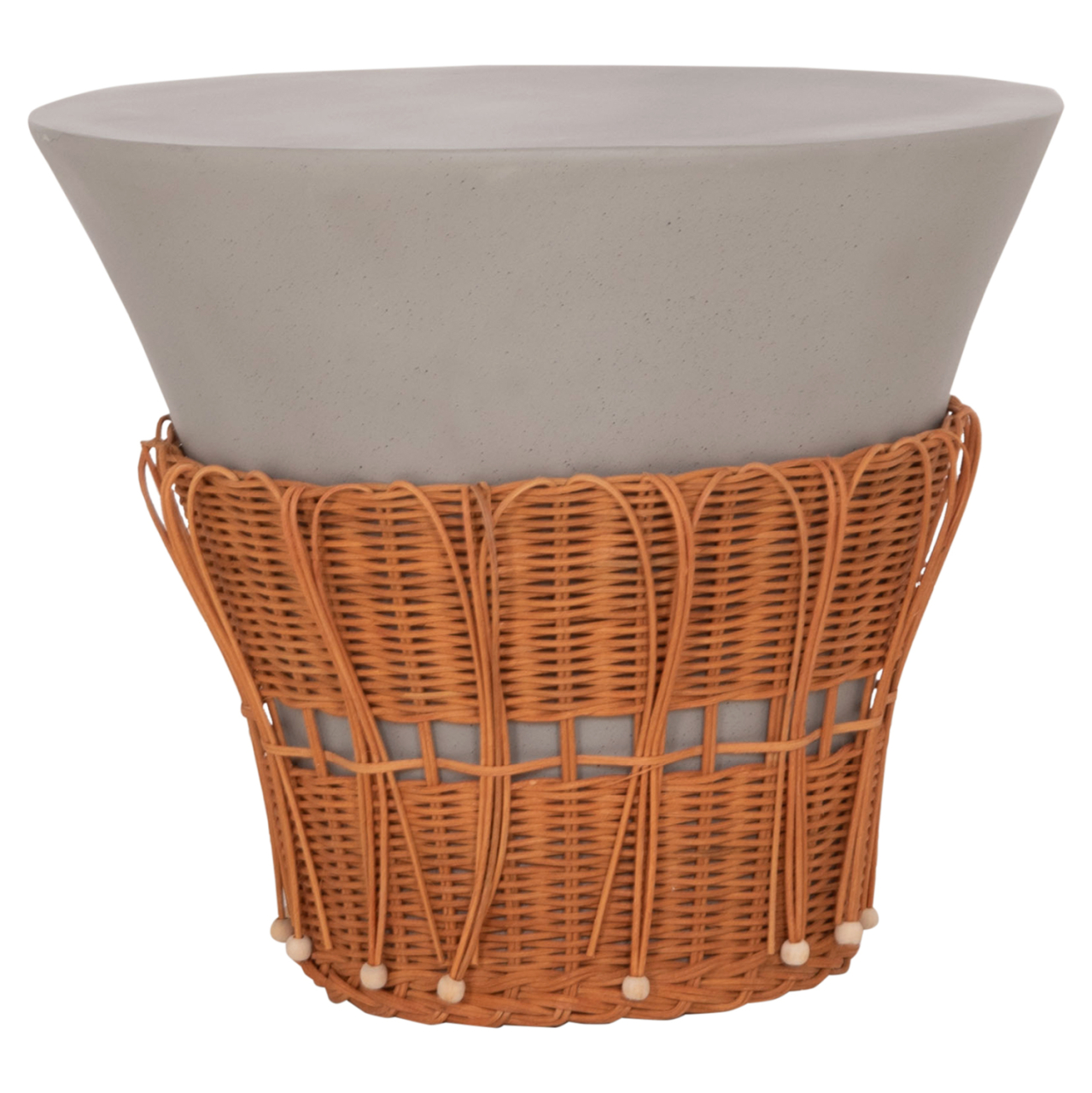 COFFEE TABLE ROUND PERRAL HM18164.03L FIBER CEMENT IN GREY-NATURAL RATTAN--Φ55x45Hcm. [6]