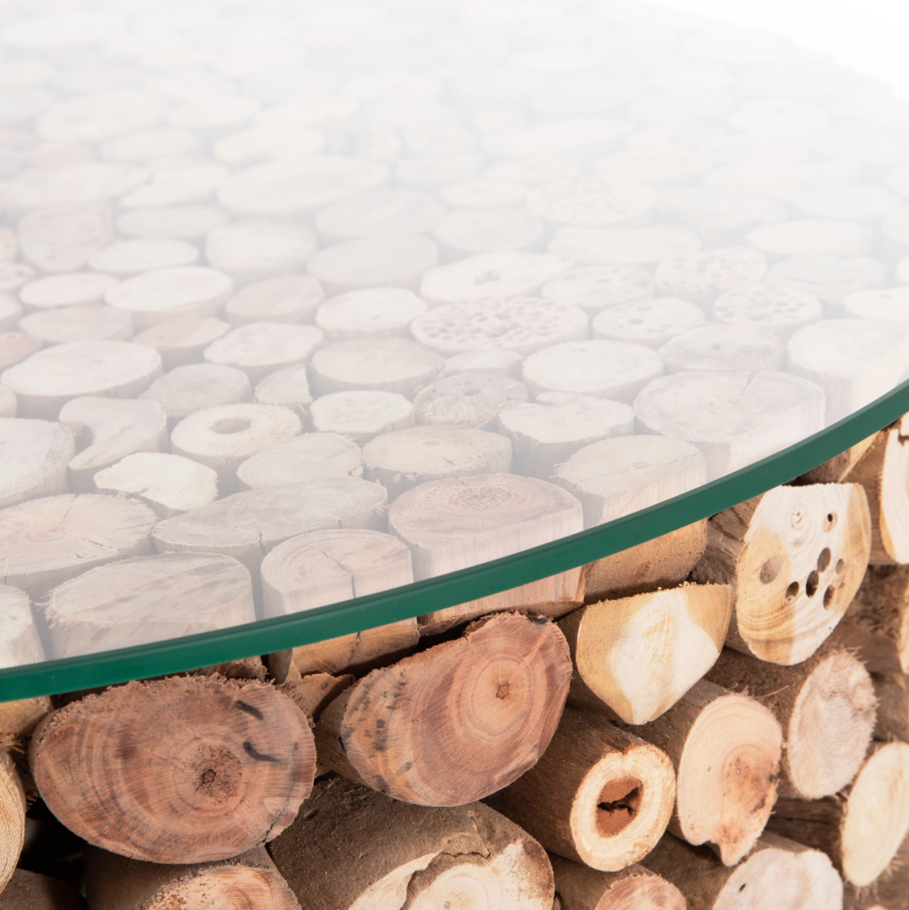 COFFEE TABLE ROUND SPARROW HM9963 DRIFTWOOD--GLASS Φ65x51.5Hcm. [6]