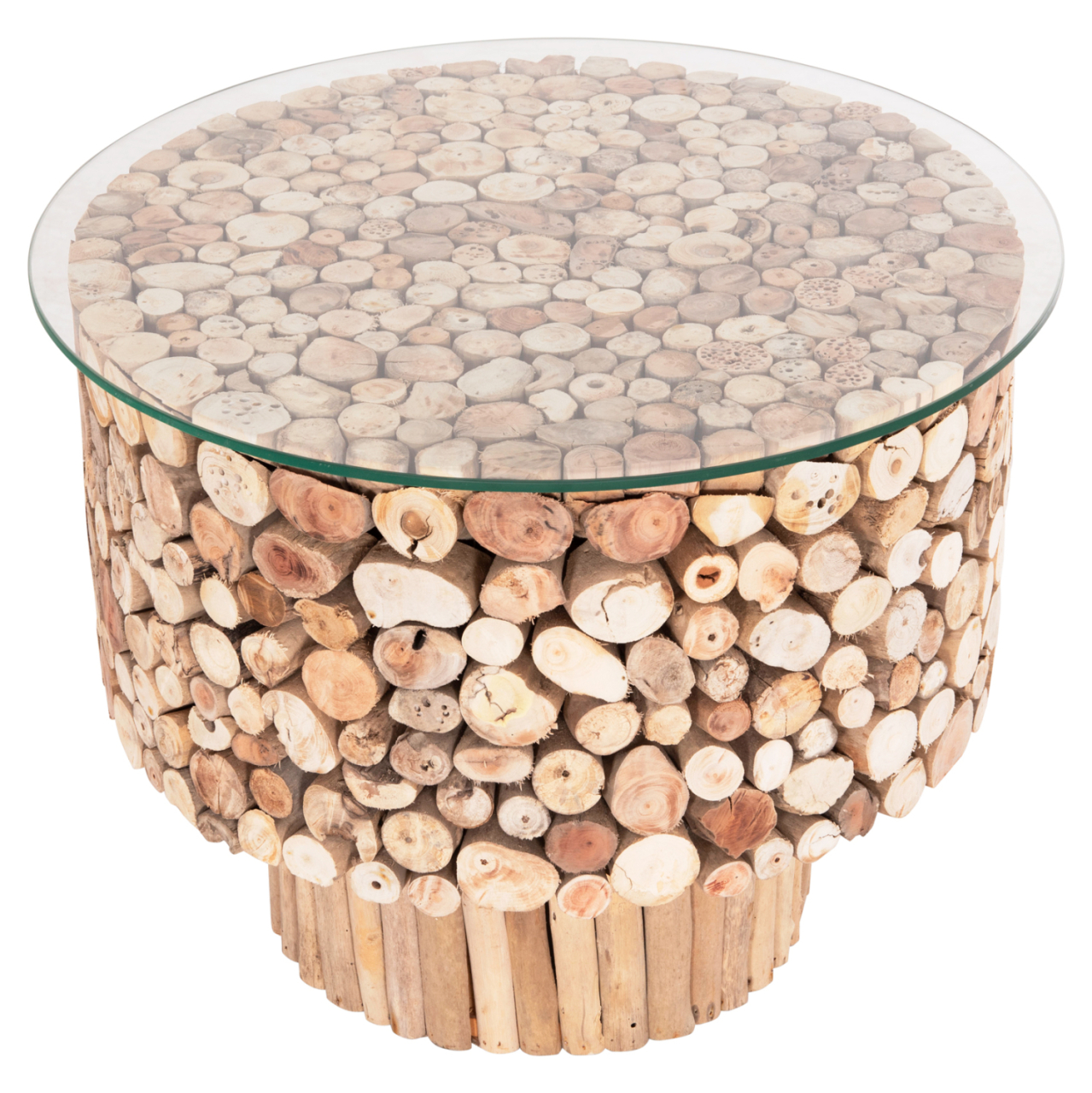 COFFEE TABLE ROUND SPARROW HM9963 DRIFTWOOD--GLASS Φ65x51.5Hcm. [4]