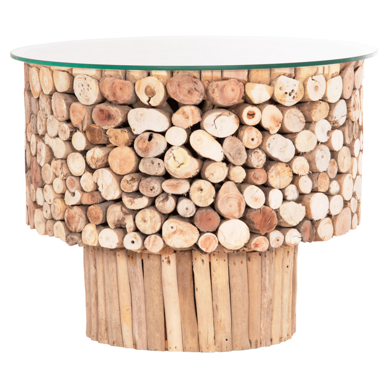 COFFEE TABLE ROUND SPARROW HM9963 DRIFTWOOD--GLASS Φ65x51.5Hcm. [3]