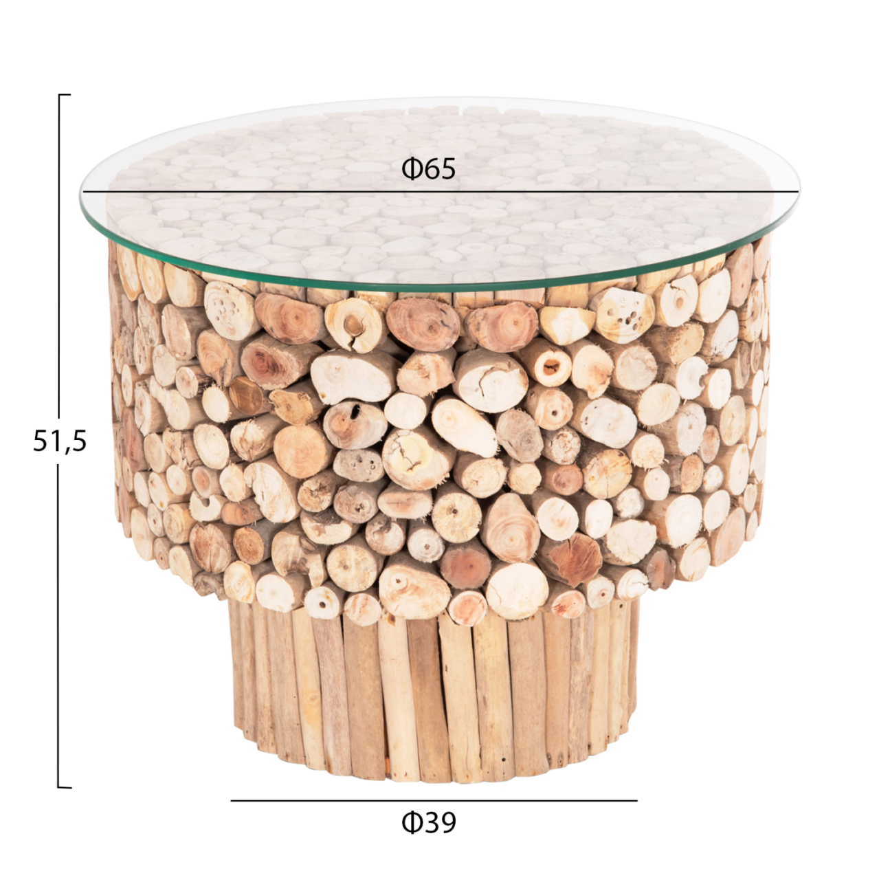 COFFEE TABLE ROUND SPARROW HM9963 DRIFTWOOD--GLASS Φ65x51.5Hcm. [2]