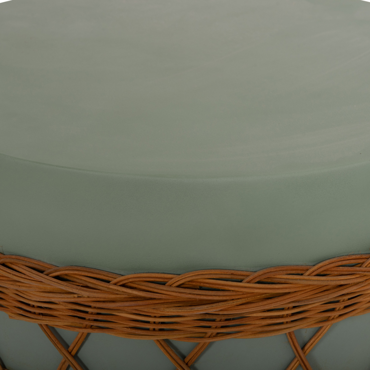 COFFEE TABLE ROUND VILHENA HM18165 FIBER CEMENT GREEN--NATURAL RATTAN Φ56x47Hcm. [8]