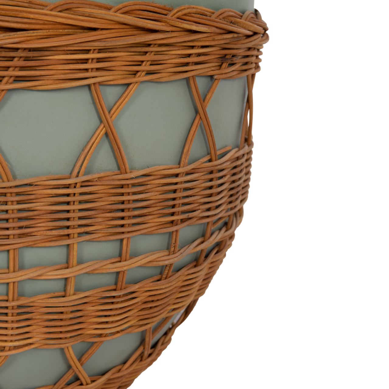 COFFEE TABLE ROUND VILHENA HM18165 FIBER CEMENT GREEN--NATURAL RATTAN Φ56x47Hcm. [6]