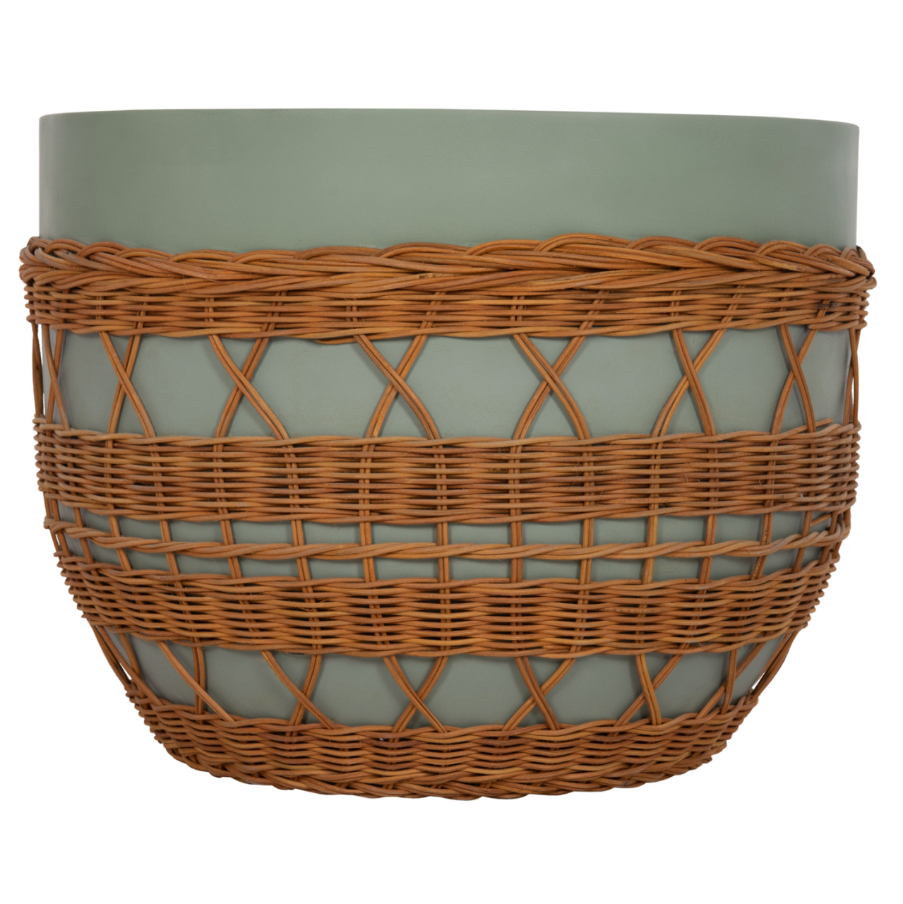 COFFEE TABLE ROUND VILHENA HM18165 FIBER CEMENT GREEN--NATURAL RATTAN Φ56x47Hcm. [3]