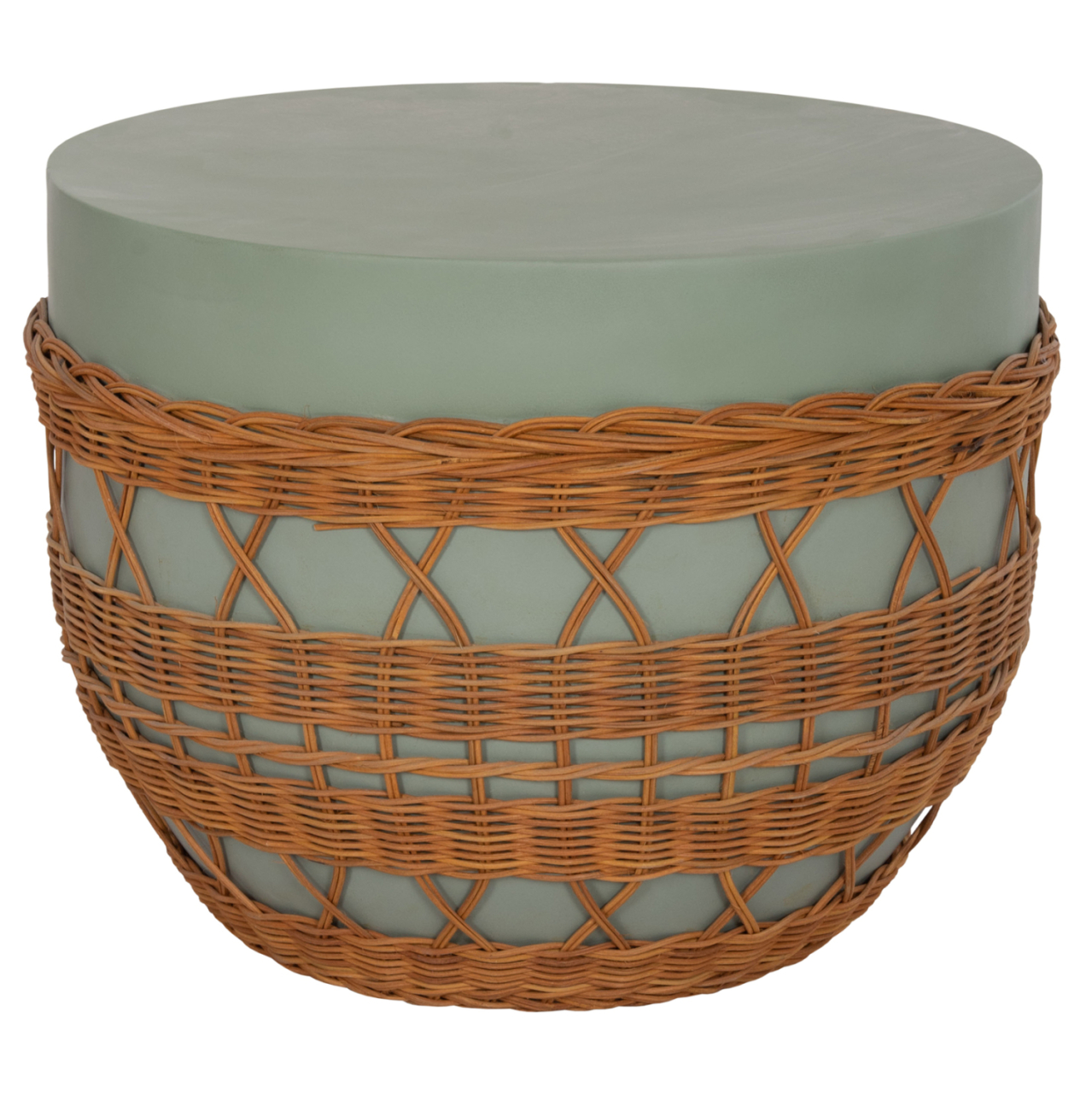 COFFEE TABLE ROUND VILHENA HM18165 FIBER CEMENT GREEN--NATURAL RATTAN Φ56x47Hcm. [7]
