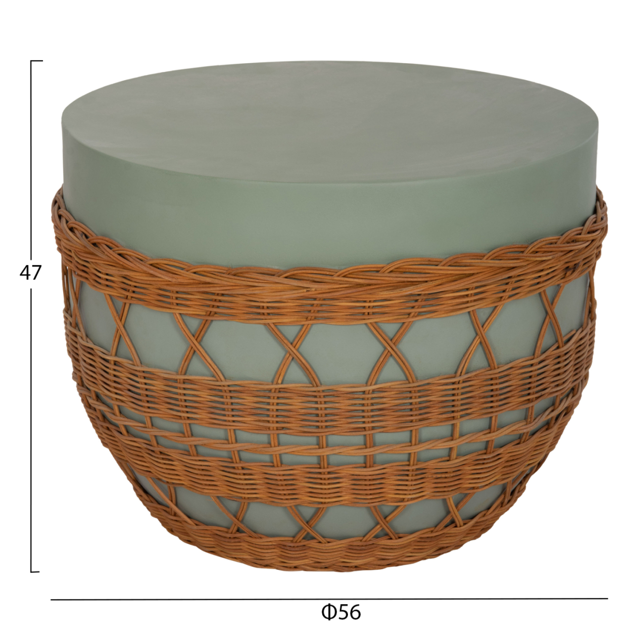 COFFEE TABLE ROUND VILHENA HM18165 FIBER CEMENT GREEN--NATURAL RATTAN Φ56x47Hcm. [2]
