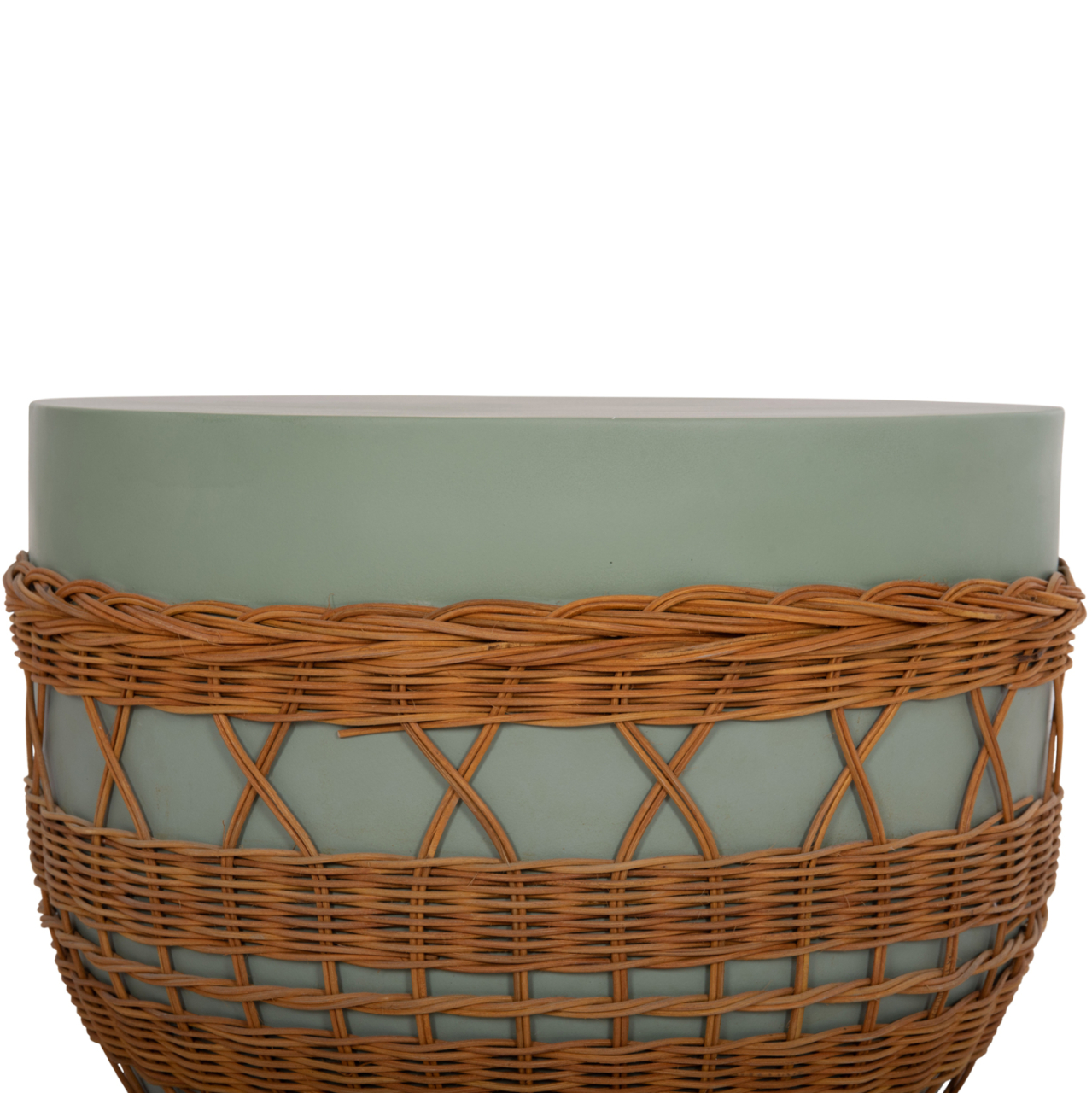 COFFEE TABLE ROUND VILHENA HM18165 FIBER CEMENT GREEN--NATURAL RATTAN Φ56x47Hcm. [4]