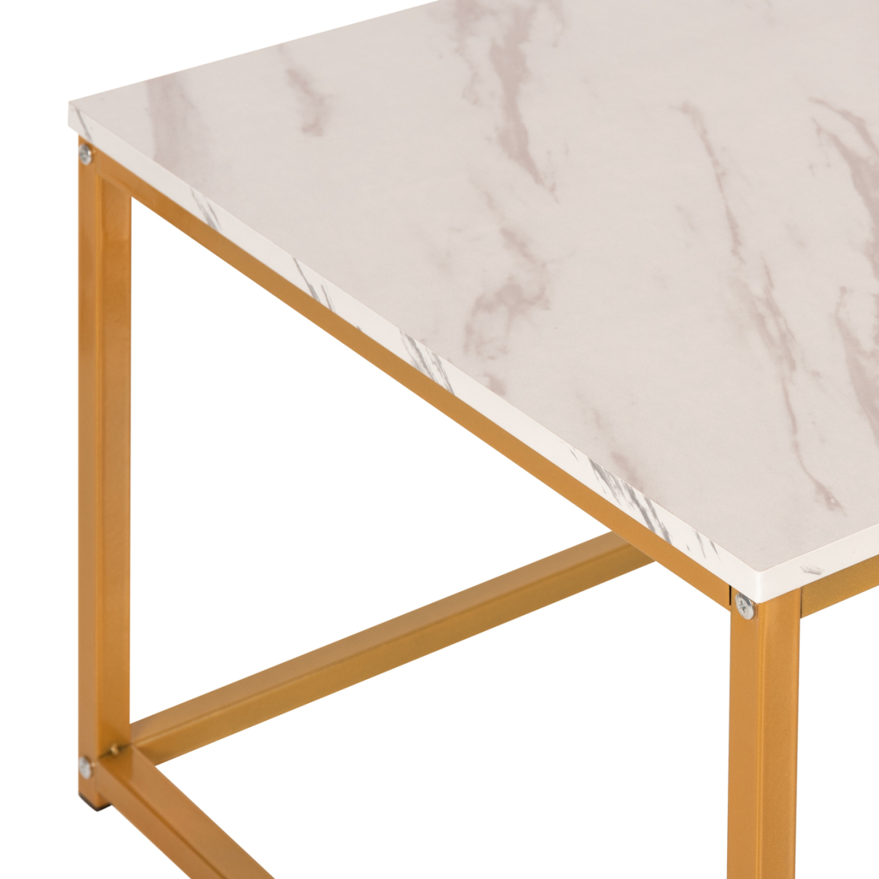 COFFEE TABLE SAFFRON HM8975.11 MELAMINE WHITE MARBLE LOOK-GOLD BASE 95x55x43.5Hcm. [4]