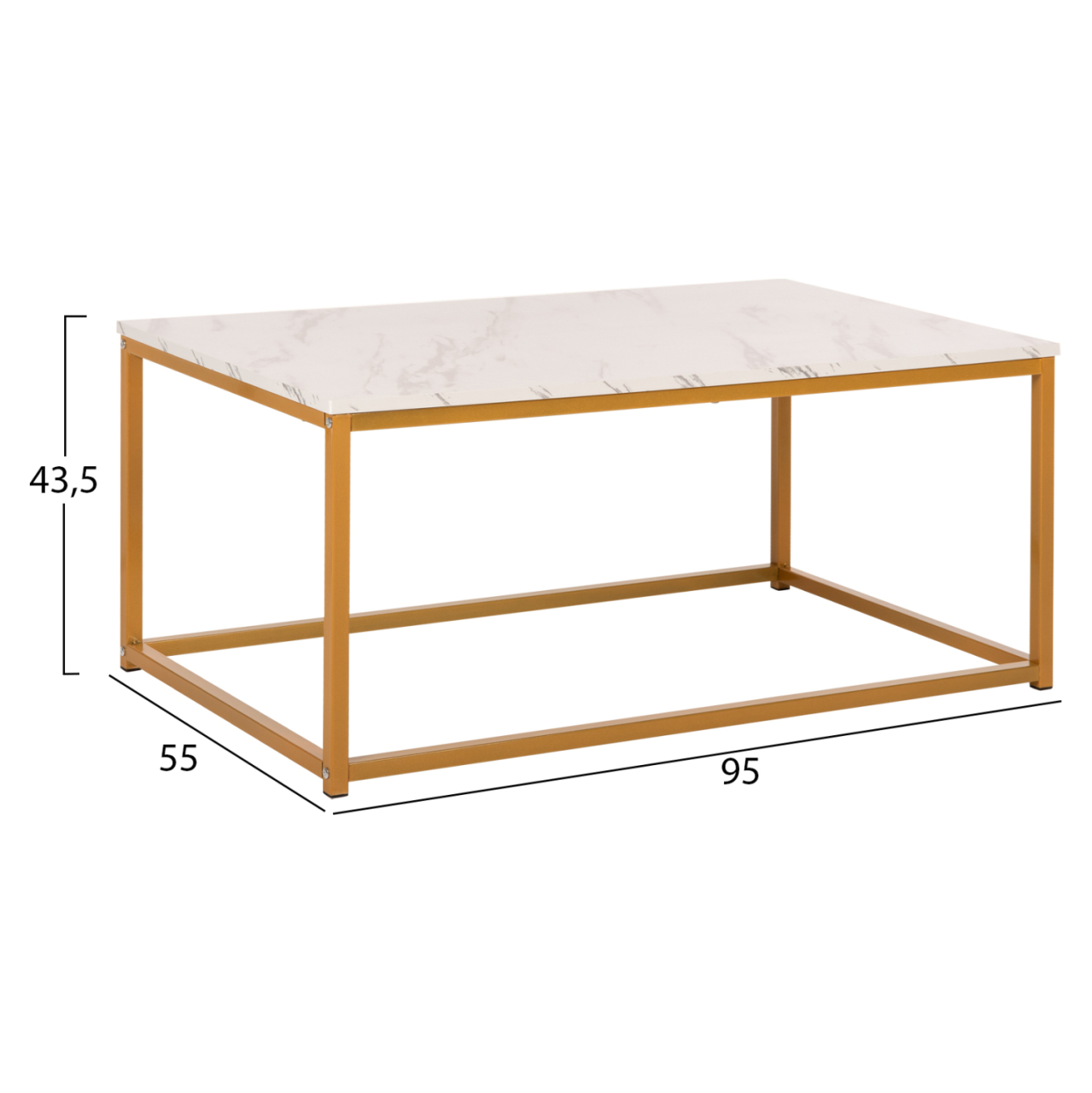 COFFEE TABLE SAFFRON HM8975.11 MELAMINE WHITE MARBLE LOOK-GOLD BASE 95x55x43.5Hcm. [2]