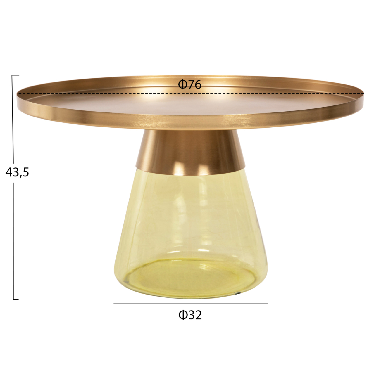 COFFEE TABLE SCAL HM9724 GREEN GLASS BASE-METAL TOP IN GOLD Φ76x43,5Hcm. [2]