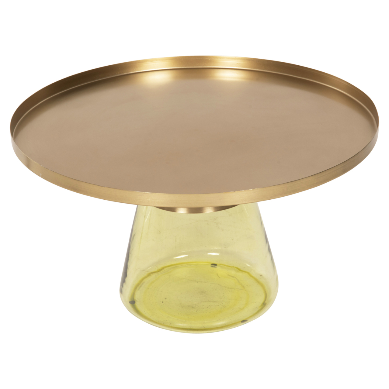 COFFEE TABLE SCAL HM9724 GREEN GLASS BASE-METAL TOP IN GOLD Φ76x43,5Hcm. [3]