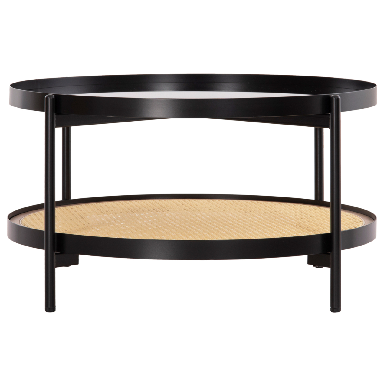 COFFEE TABLE SEITZ HM18030 GLASS TOP-METAL-RATTAN IN NATURAL Φ80x45Hcm. [3]