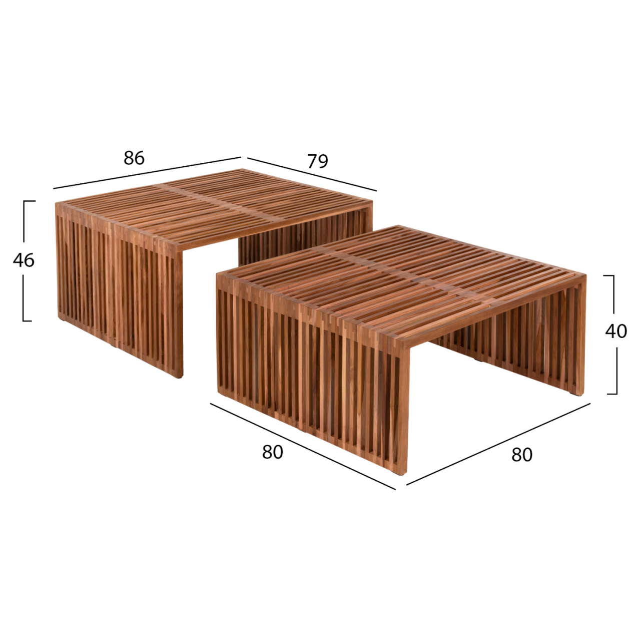 COFFEE TABLE SET OF 2 NYA HM9546 TEAK WOOD IN NATURAL COLOR 86x79x46Hcm. [2]