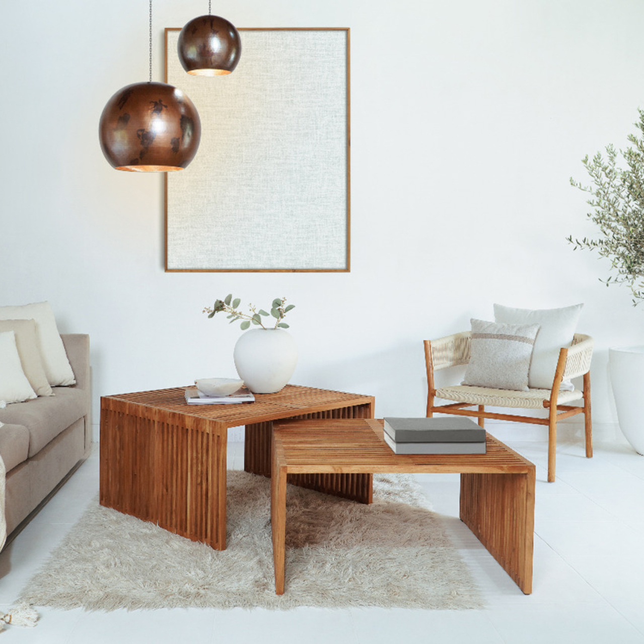 COFFEE TABLE SET OF 2 NYA HM9546 TEAK WOOD IN NATURAL COLOR 86x79x46Hcm. [10]