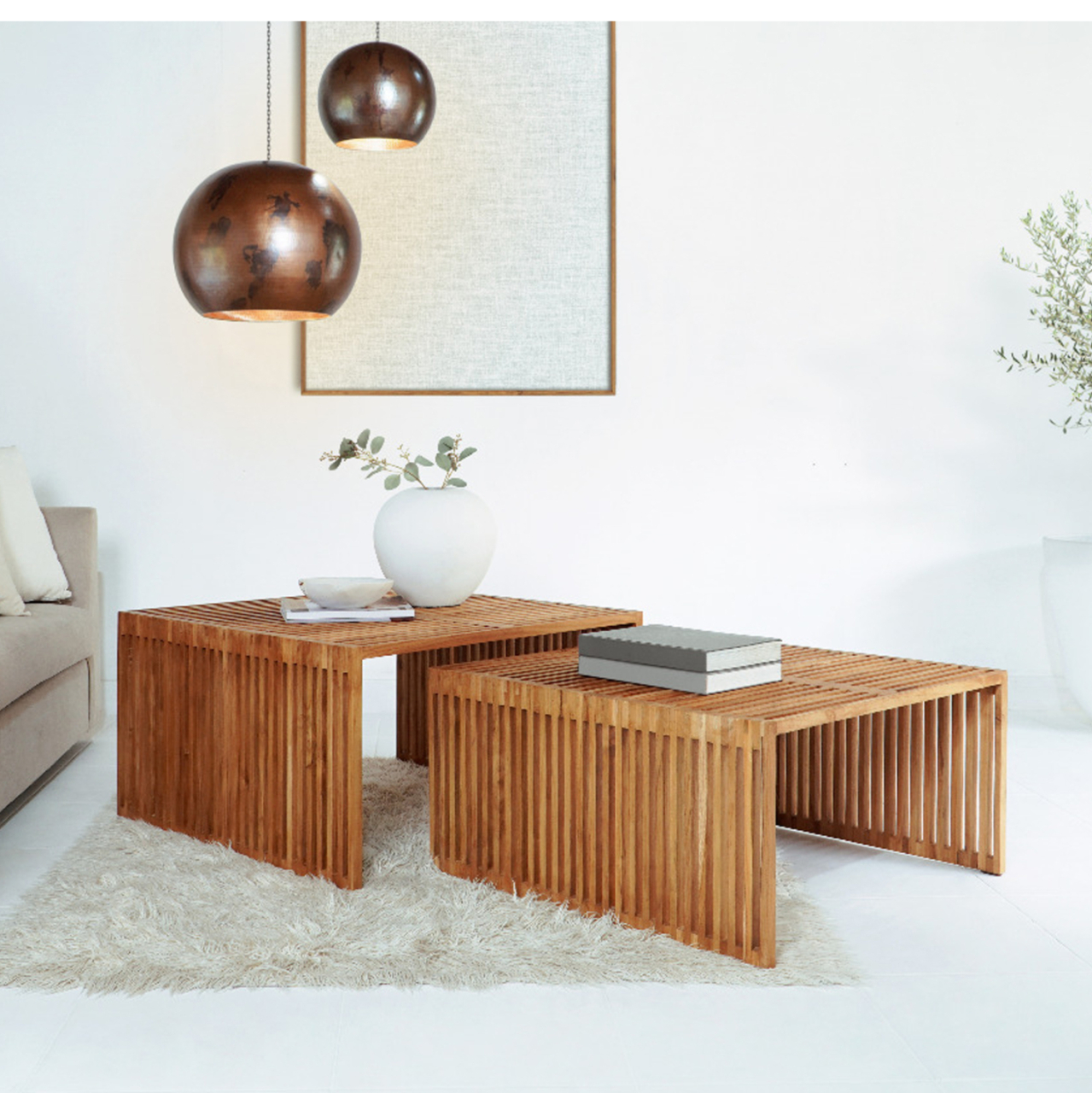 COFFEE TABLE SET OF 2 NYA HM9546 TEAK WOOD IN NATURAL COLOR 86x79x46Hcm. [9]