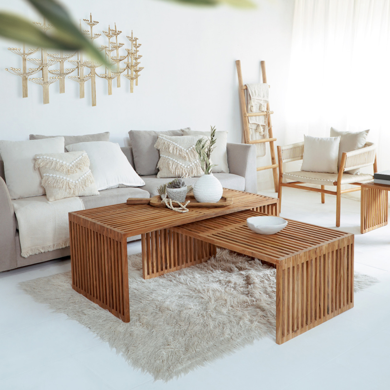 COFFEE TABLE SET OF 2 NYA HM9548 TEAK WOOD IN NATURAL COLOR 116x60x46,5Hcm. [9]