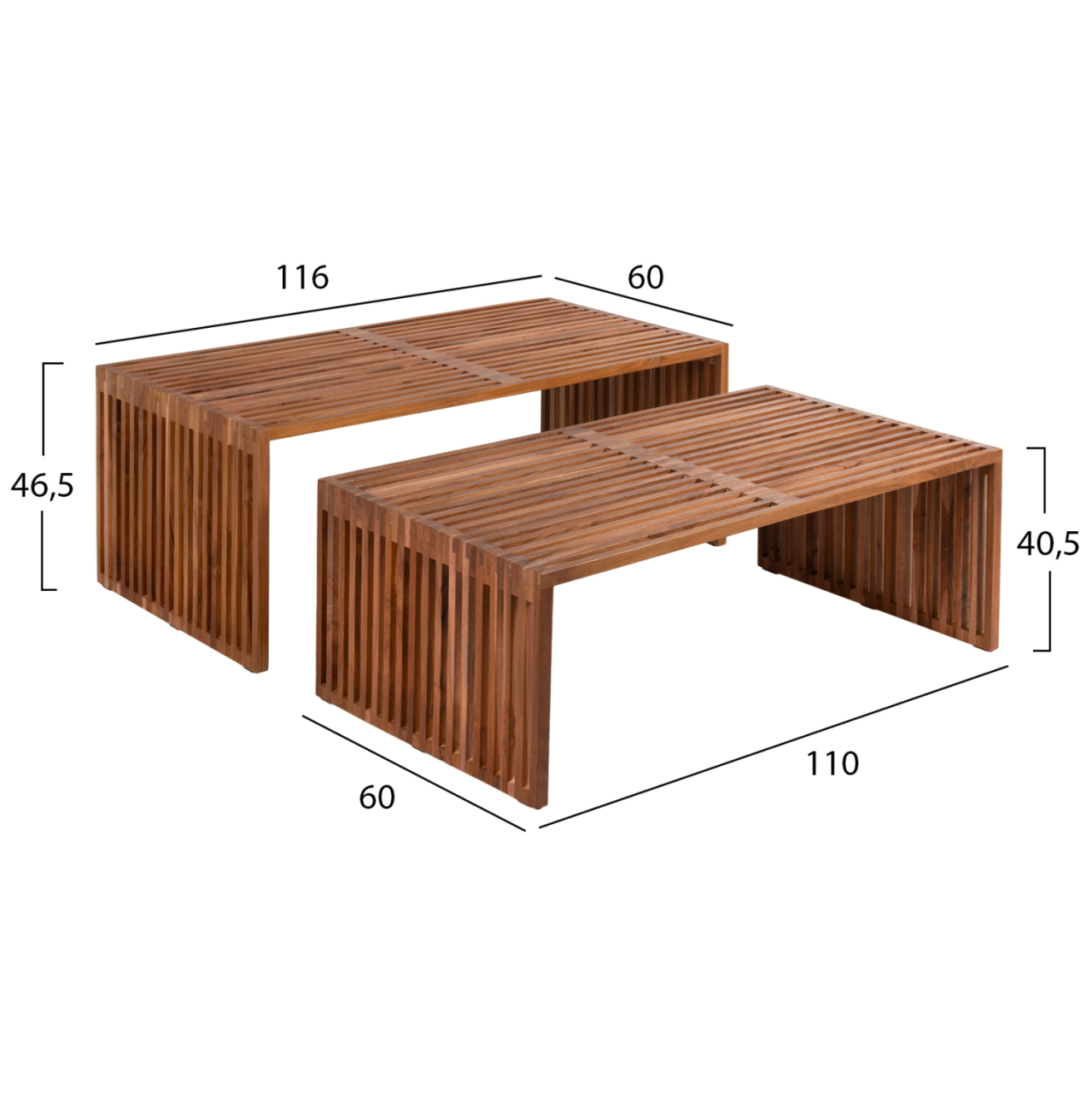 COFFEE TABLE SET OF 2 NYA HM9548 TEAK WOOD IN NATURAL COLOR 116x60x46,5Hcm. [2]