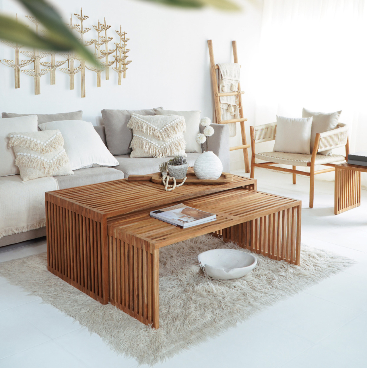 COFFEE TABLE SET OF 2 NYA HM9548 TEAK WOOD IN NATURAL COLOR 116x60x46,5Hcm. [8]