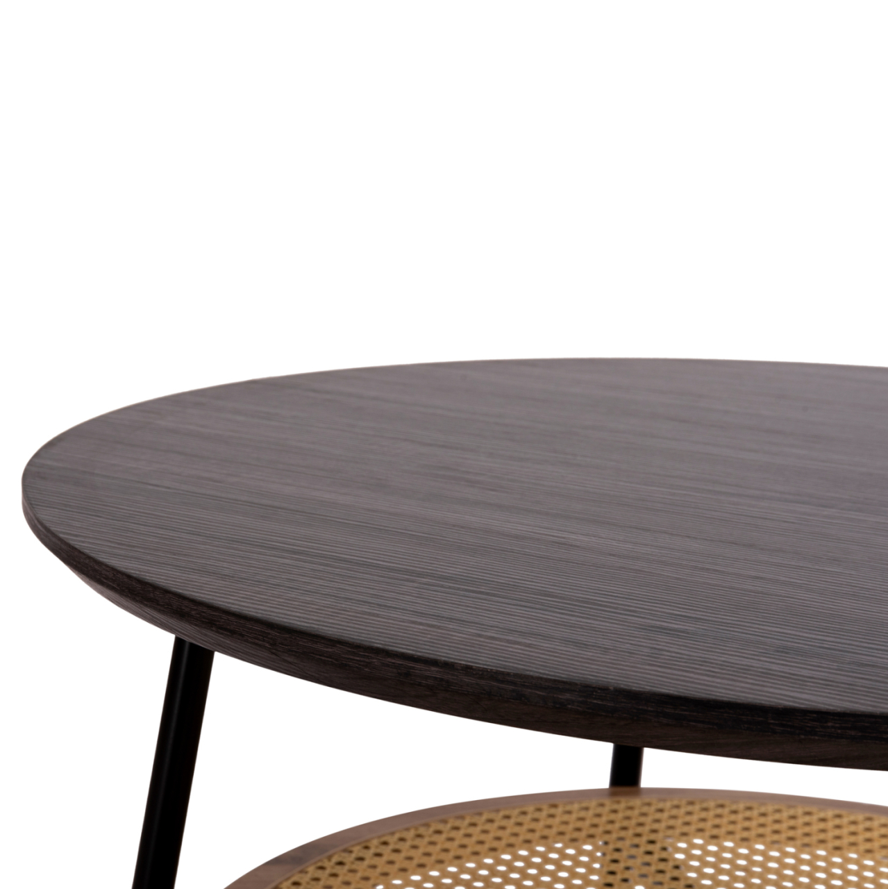 COFFEE TABLE SEWELL HM18033 MDF IN ZEBRANO-METAL LEGS-RATTAN IN NATURAL Φ80x46Hcm. [6]