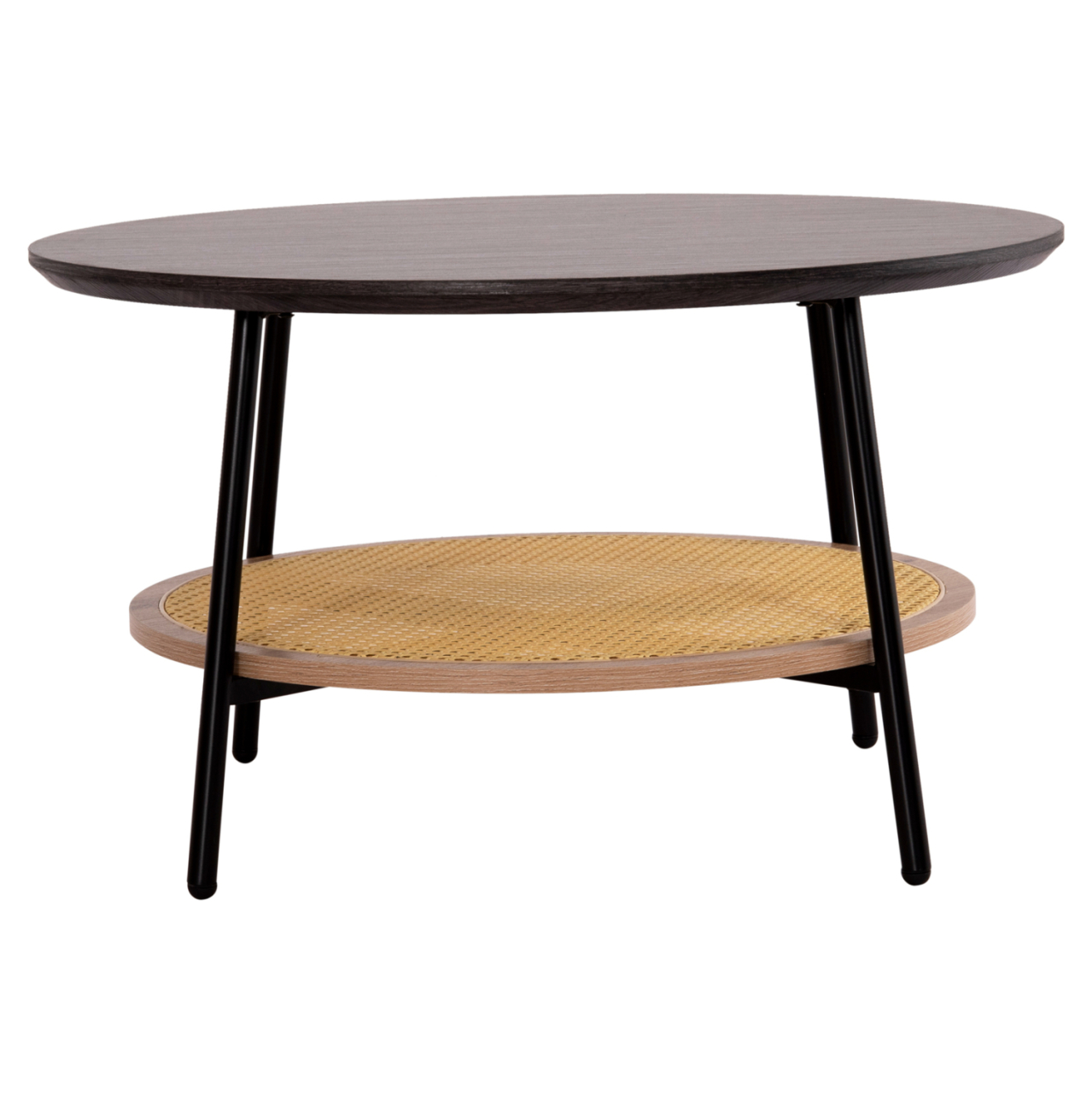 COFFEE TABLE SEWELL HM18033 MDF IN ZEBRANO-METAL LEGS-RATTAN IN NATURAL Φ80x46Hcm. [3]