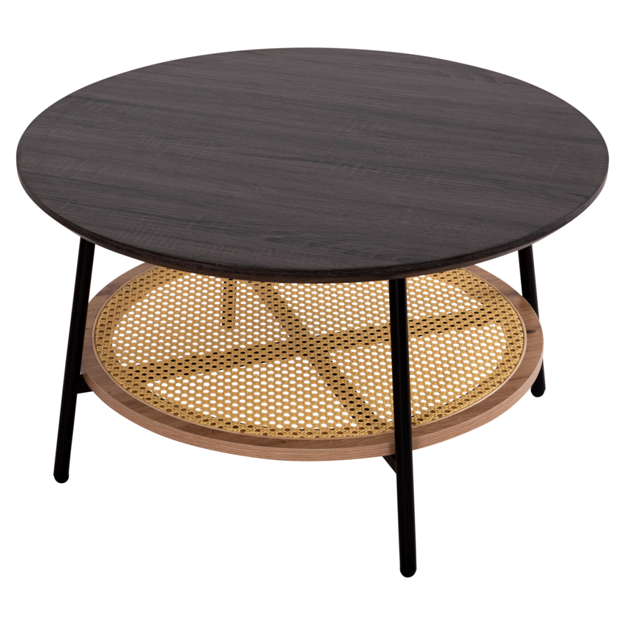 COFFEE TABLE SEWELL HM18033 MDF IN ZEBRANO-METAL LEGS-RATTAN IN NATURAL Φ80x46Hcm. [4]