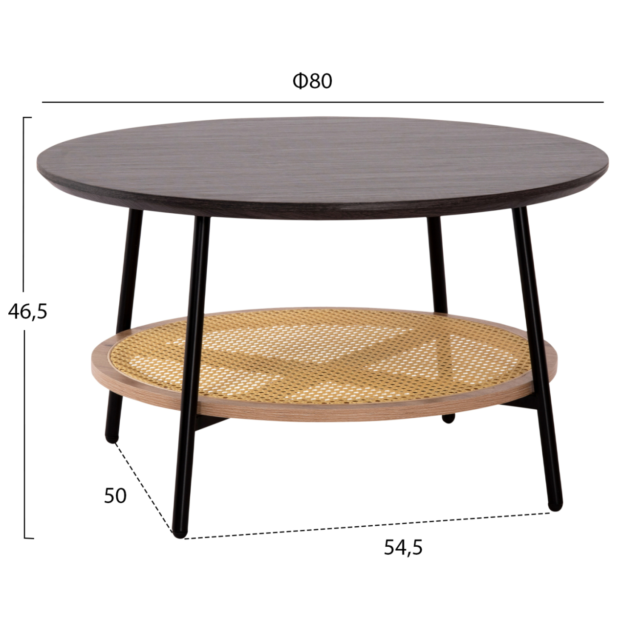 COFFEE TABLE SEWELL HM18033 MDF IN ZEBRANO-METAL LEGS-RATTAN IN NATURAL Φ80x46Hcm. [2]