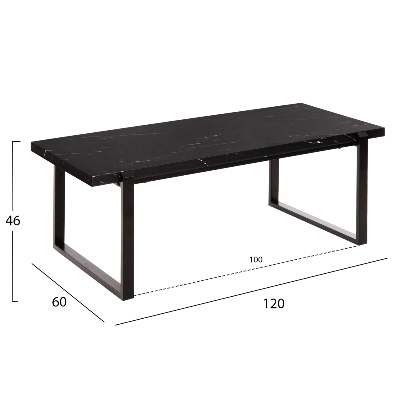 COFFEE TABLE SHABEN HM9585.01 MDF IN BLACK MARBLE TABLETOP-BLACK METAL BASE 120x60X46Hcm. [2]