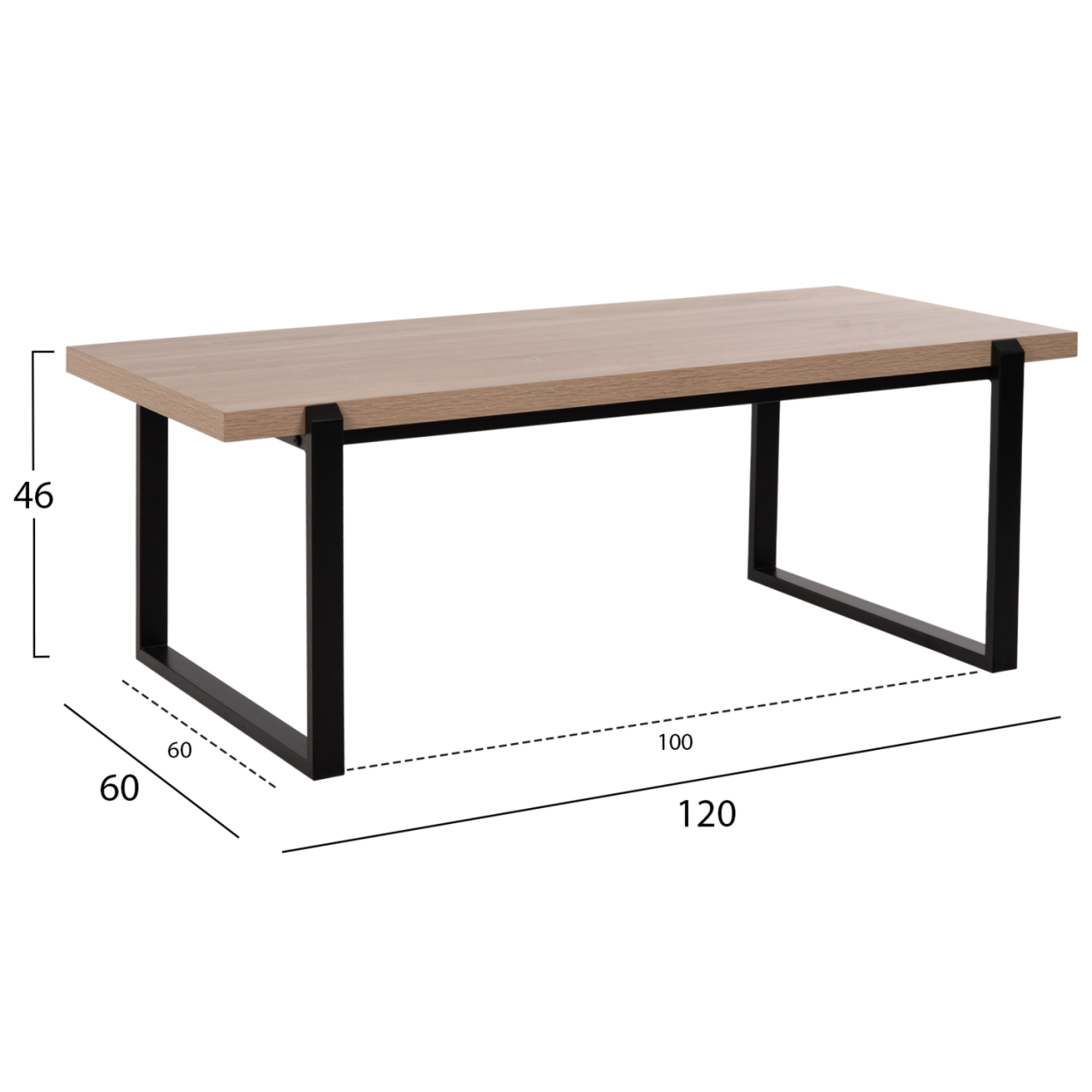 COFFEE TABLE SHABEN HM9585.03 MDF IN SONOMA TABLETOP-BLACK METAL BASE 120x60X46Hcm. [2]