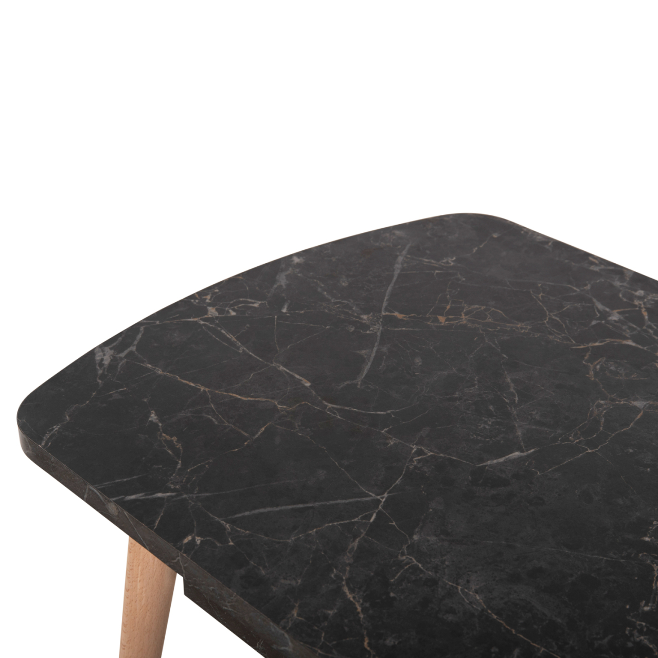COFFEE TABLE SLIVEN HM18178.02 BLACK MARBLE MELAMINE-LEGS IN NATURAL COLOR 90x50x47,5Hcm. [5]