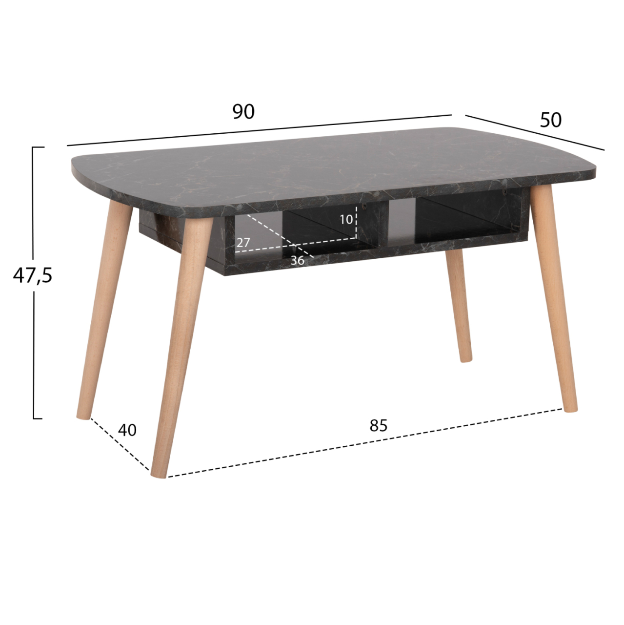 COFFEE TABLE SLIVEN HM18178.02 BLACK MARBLE MELAMINE-LEGS IN NATURAL COLOR 90x50x47,5Hcm. [2]