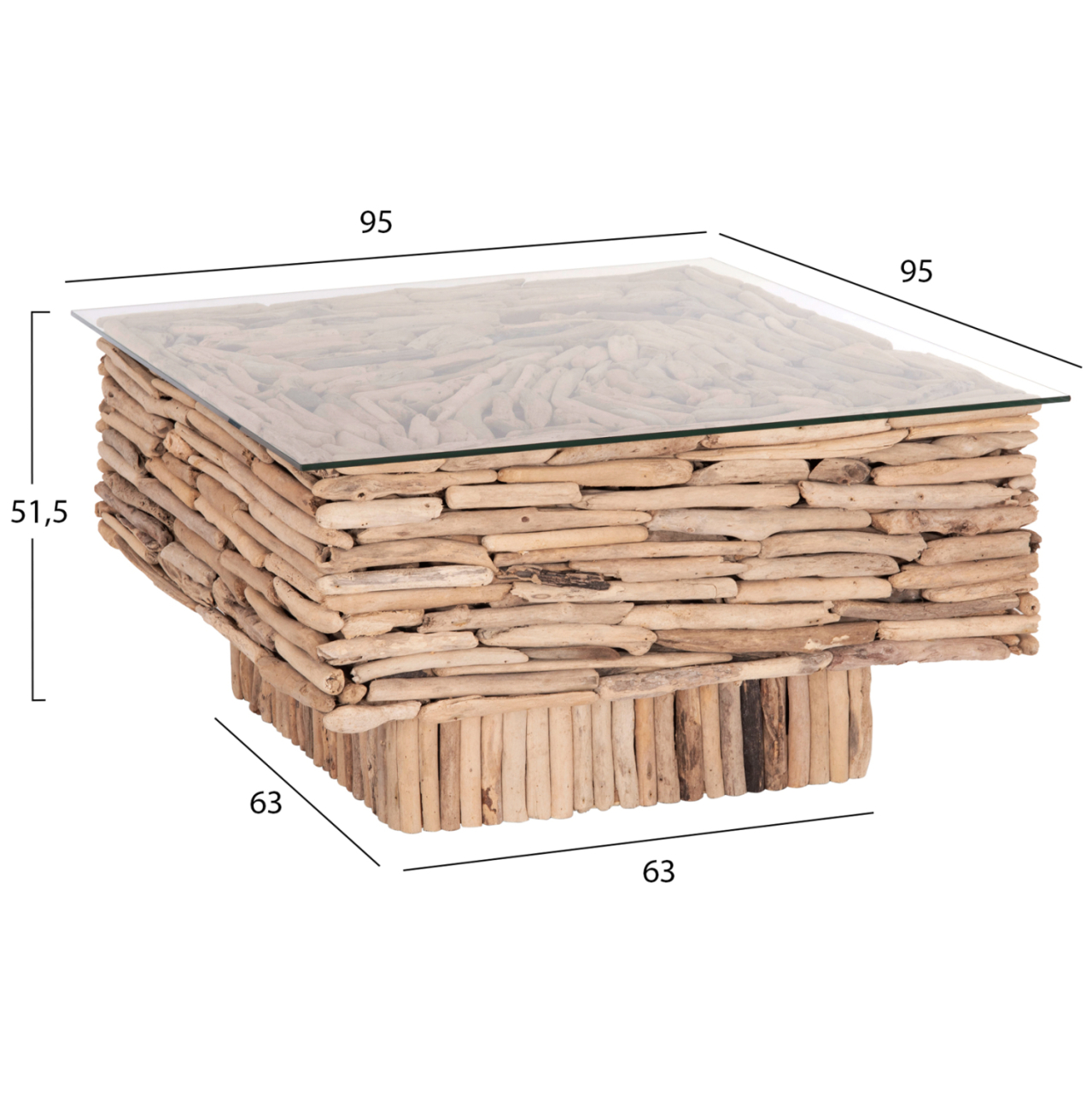COFFEE TABLE SQUARE SPARROW HM9960 DRIFTWOOD--GLASS 95x95x51,5Hcm. [2]