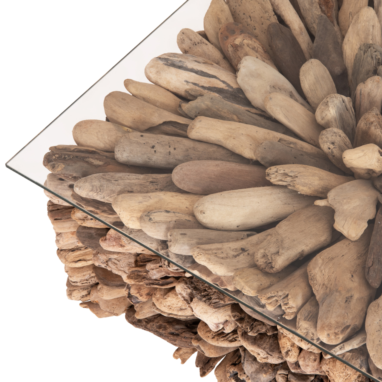 COFFEE TABLE SQUARE SPARROW HM9961 DRIFTWOOD--GLASS 75x75x51Hcm. [6]