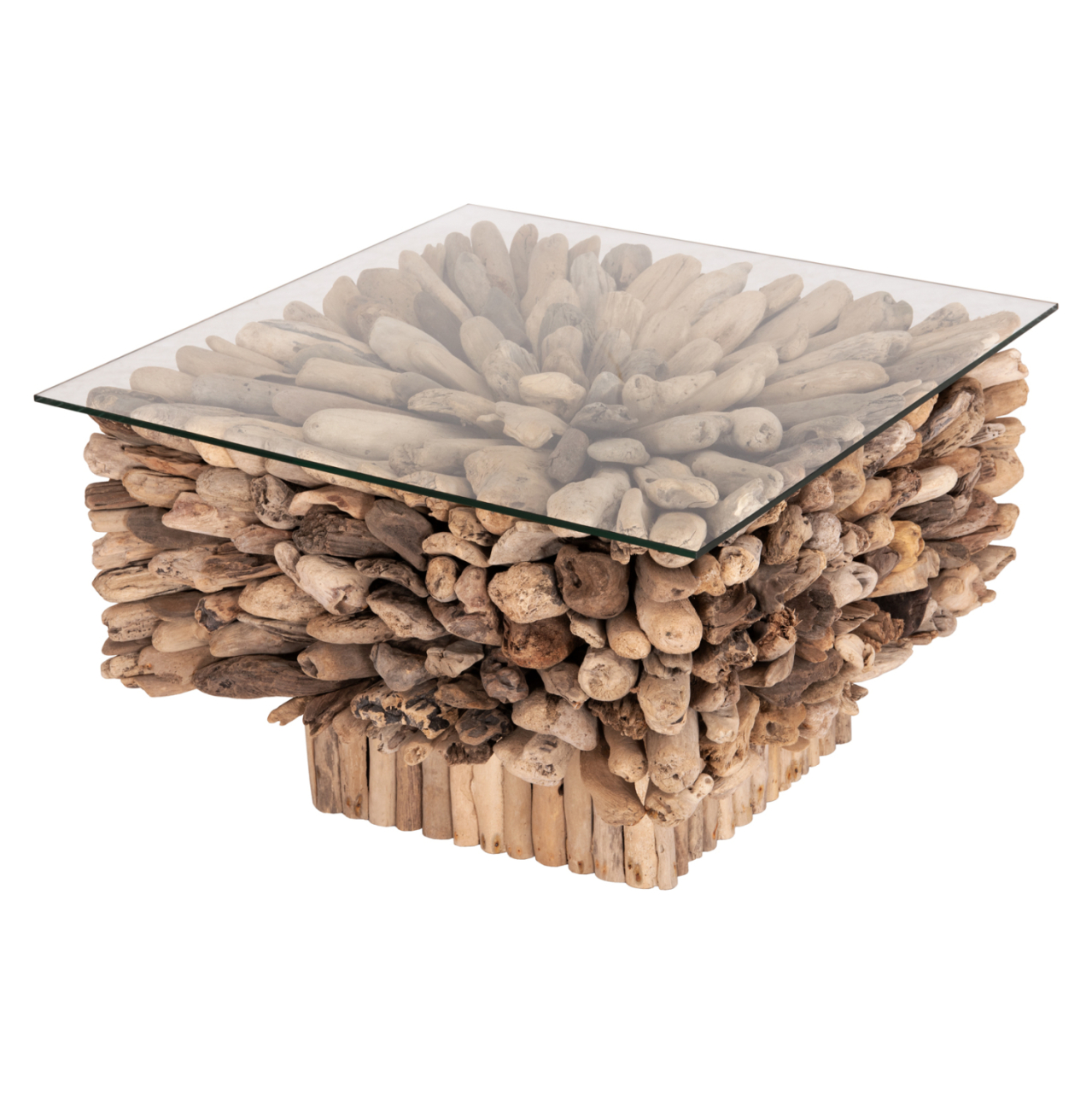COFFEE TABLE SQUARE SPARROW HM9961 DRIFTWOOD--GLASS 75x75x51Hcm. [4]