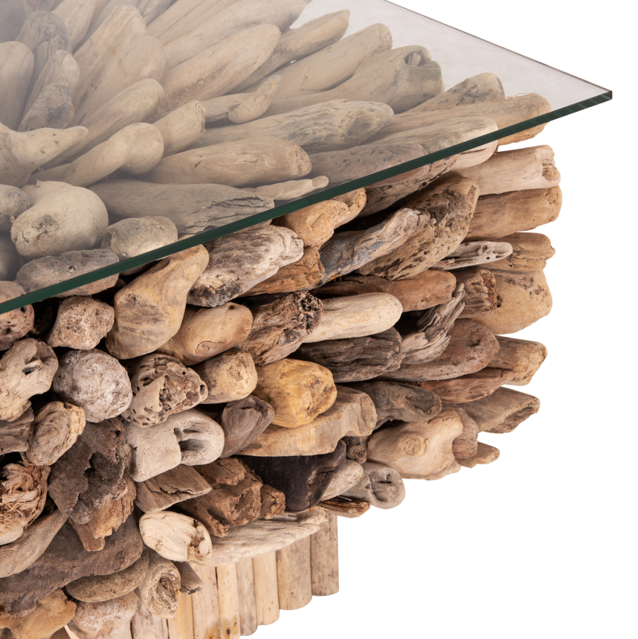 COFFEE TABLE SQUARE SPARROW HM9961 DRIFTWOOD--GLASS 75x75x51Hcm. [5]