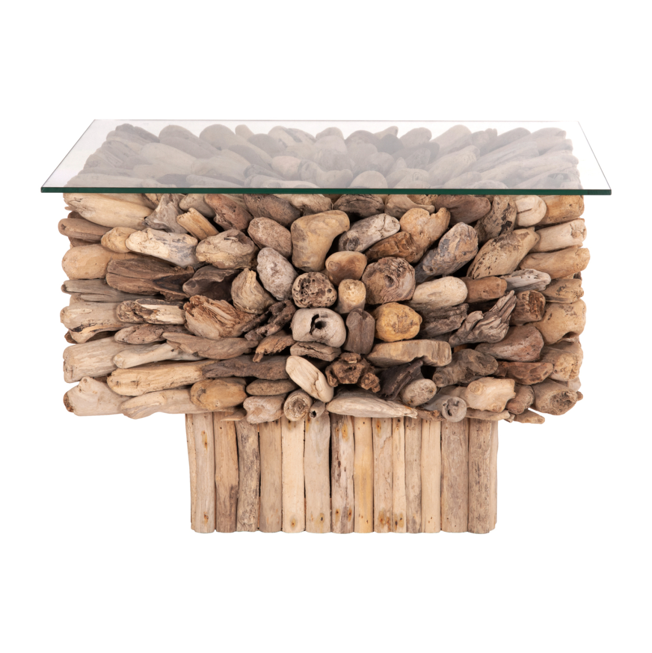 COFFEE TABLE SQUARE SPARROW HM9961 DRIFTWOOD--GLASS 75x75x51Hcm. [3]