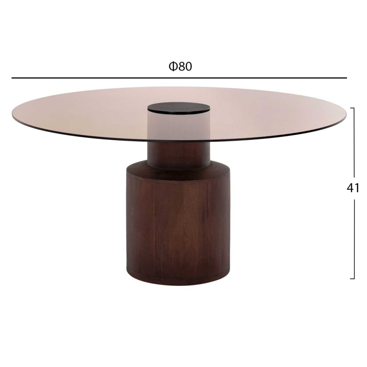 COFFEE TABLE SUNNET HM9670 MANGO WOOD IN BROWN-GLASS TOP Φ80x41Hcm. [2]