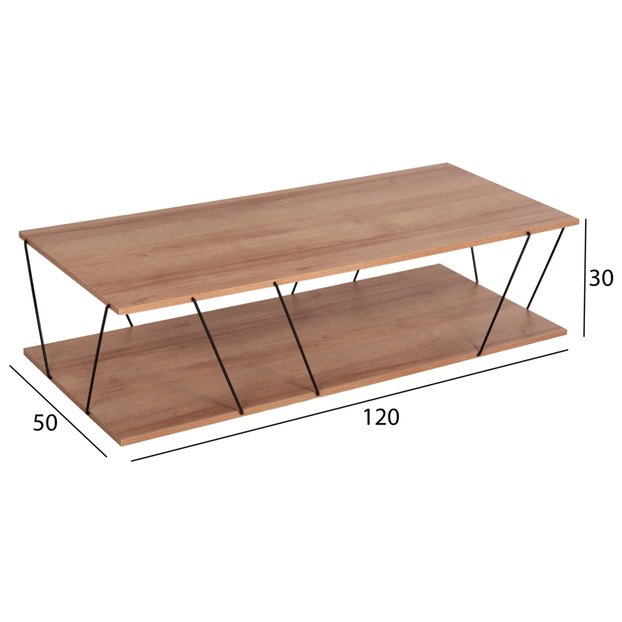 COFFEE TABLE TARS HM8927.11 NATURAL OAK MELAMINE-BLACK METAL RODS 120Χ50Χ30Hcm. [2]