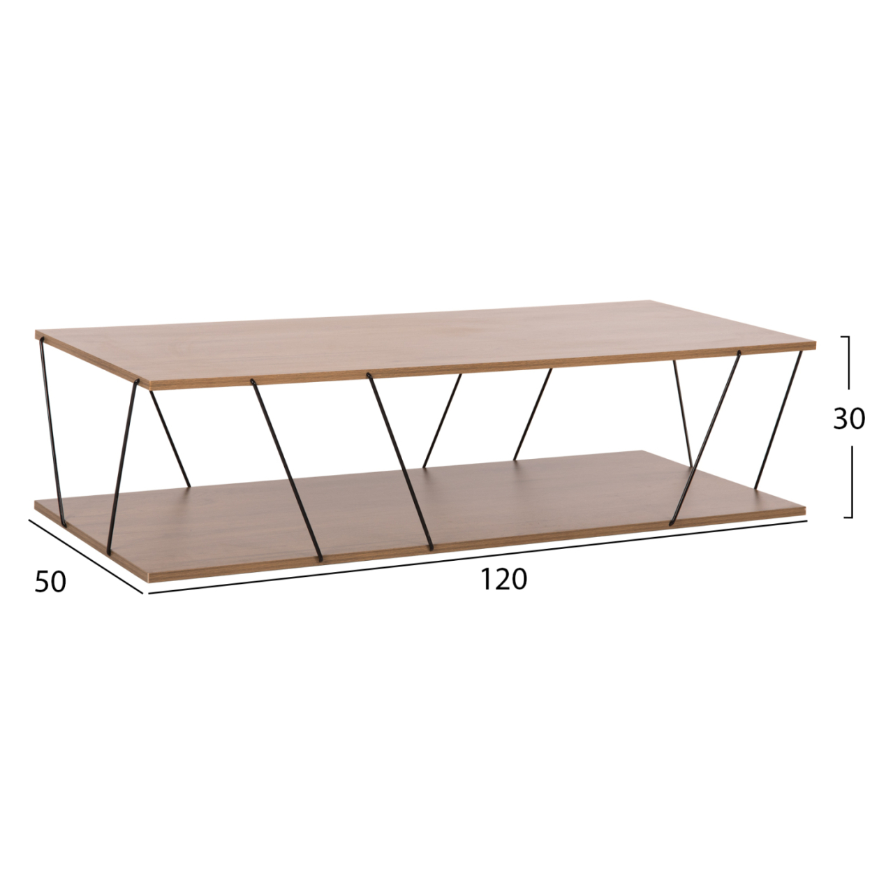 COFFEE TABLE TARS HM8927.12 WALNUT MELAMINE-BLACK METAL RODS 120Χ50Χ30Hcm. [2]