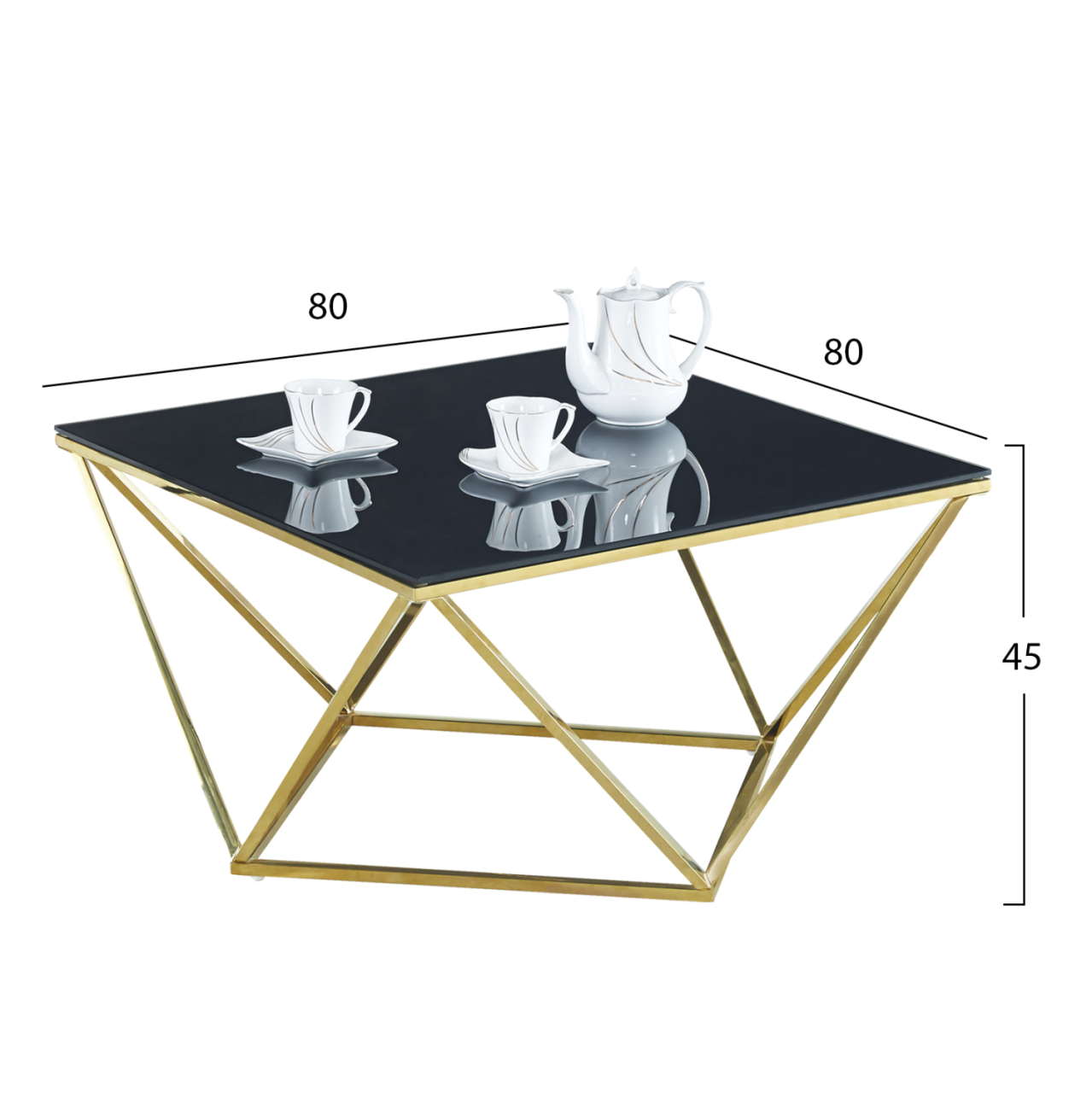 Coffee table Willow HM8613.01 with black glass and gilded base 80X80X45 cm [2]