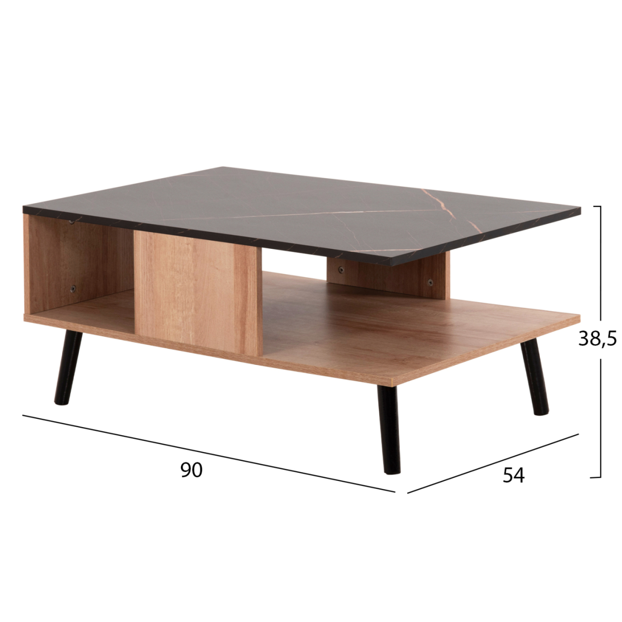 COFFEE TABLE WITH SHELF GUNNEZ HM9036.22 OAK-BLACK MARBLE LOOK 90x54x38,5H cm. [2]