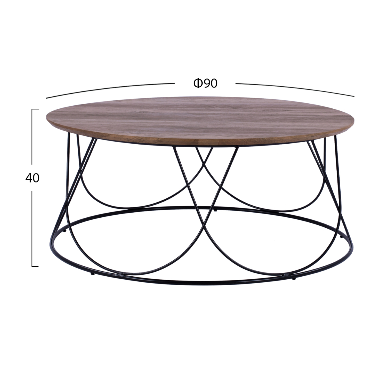 Coffee Table ZENA with MDF top and metallic black frame Φ90x40Ηcm.ΗΜ8690 [2]