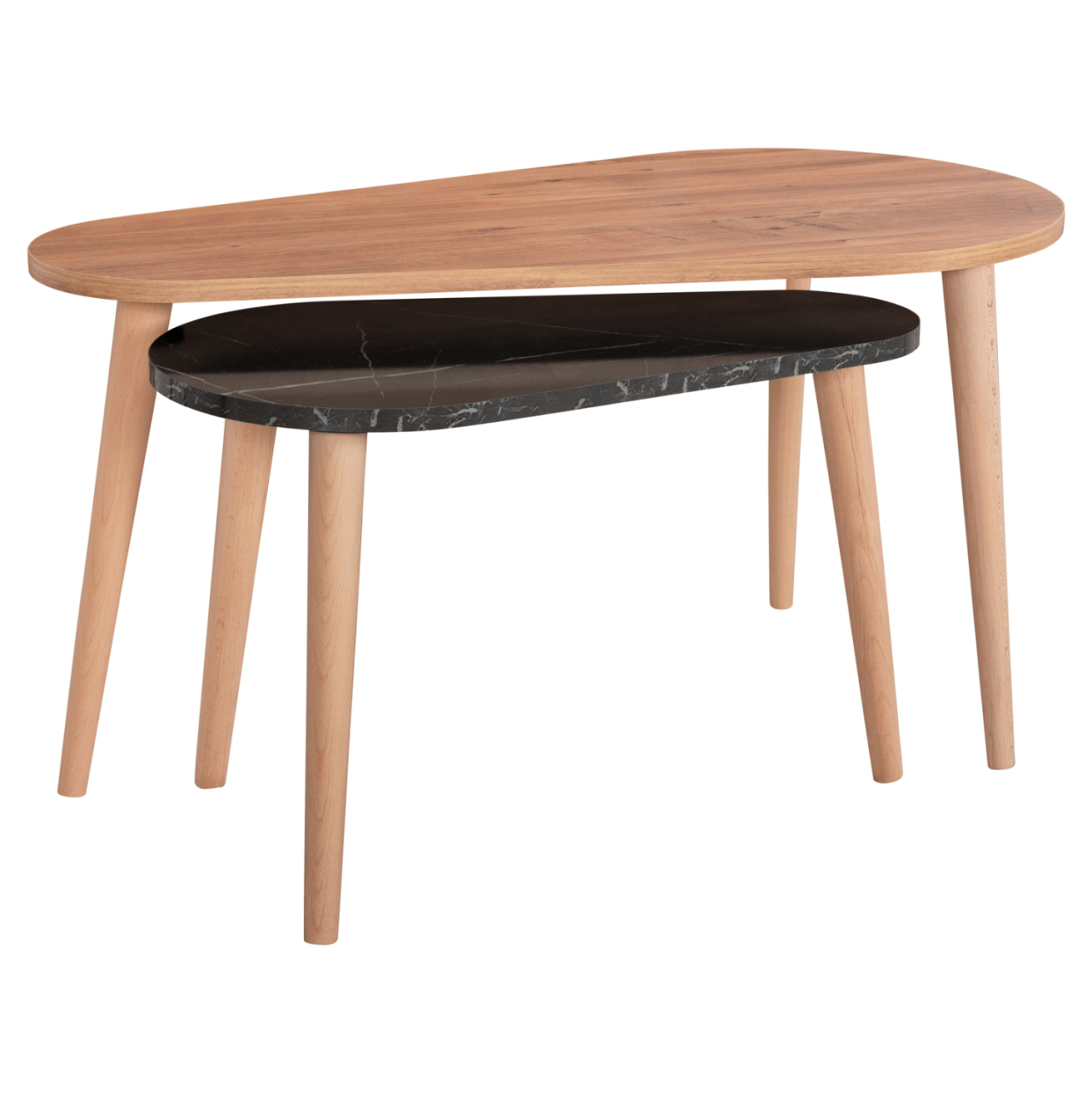 COFFEE TABLES 2PCS APRILIA HM18179.02 MELAMINE IN NATURAL and BLACK MARBLE-WOODEN LEGS IN NATURAL 95x47x47Hcm [5]