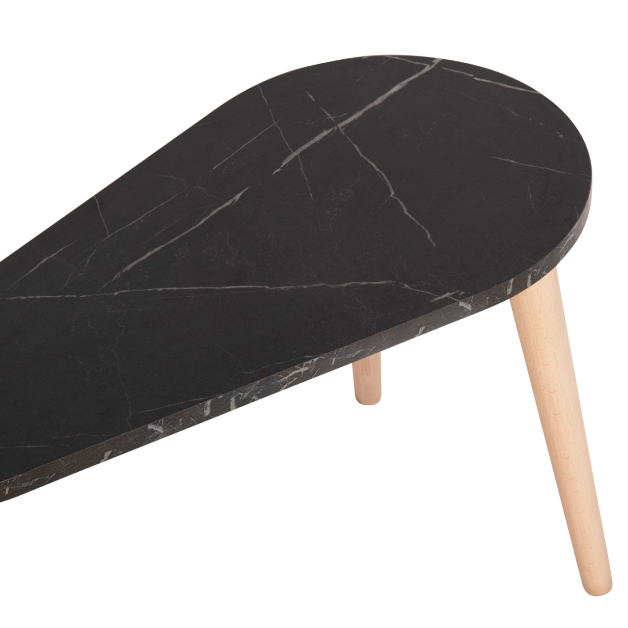 COFFEE TABLES 2PCS APRILIA HM18179.02 MELAMINE IN NATURAL and BLACK MARBLE-WOODEN LEGS IN NATURAL 95x47x47Hcm [6]