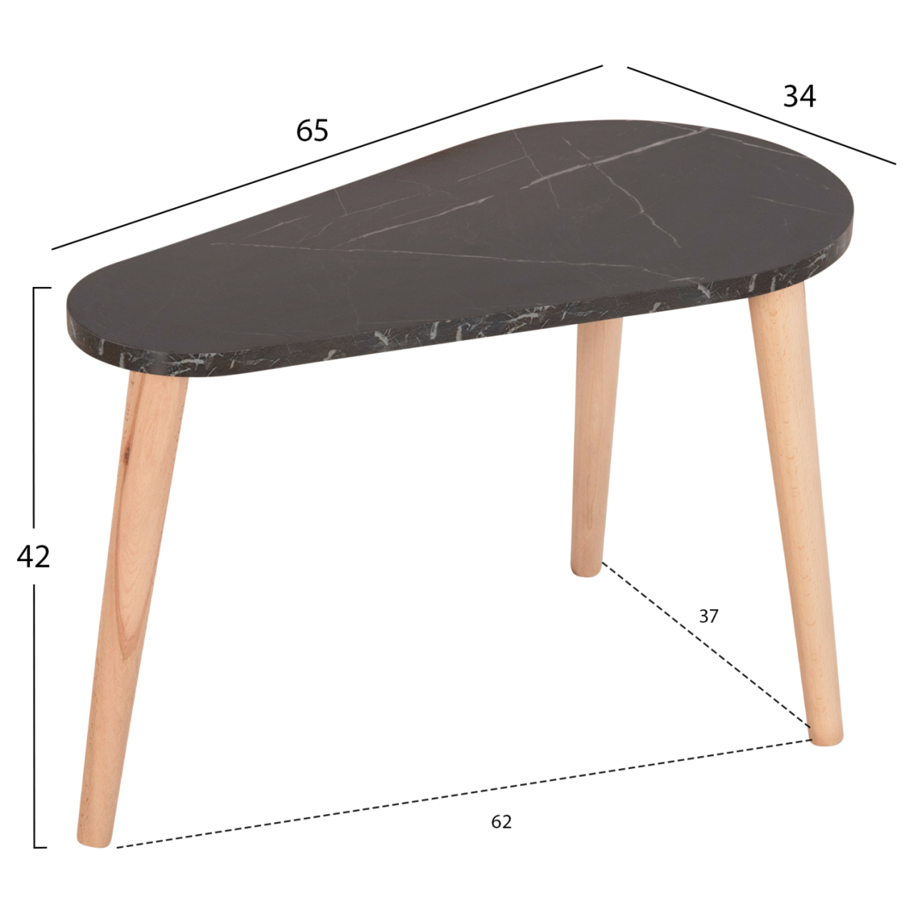 COFFEE TABLES 2PCS APRILIA HM18179.02 MELAMINE IN NATURAL and BLACK MARBLE-WOODEN LEGS IN NATURAL 95x47x47Hcm [3]