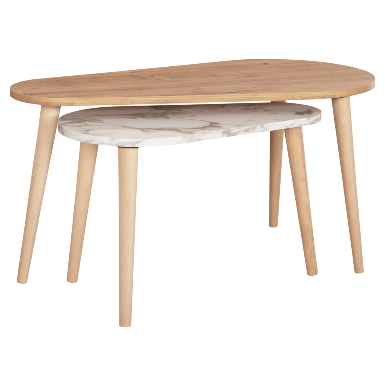 COFFEE TABLES 2PCS APRILIA HM18179.03 MELAMINE IN NATURAL and WHITE MARBLE-WOODEN LEGS IN NATURAL 94x47x47,5Hcm [4]
